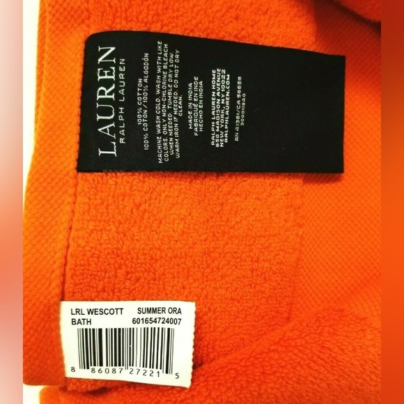 🧡 Lauren Ralph Lauren Westcott Bath Towels - Set of 2 - Summer Orange - Picture 4 of 4